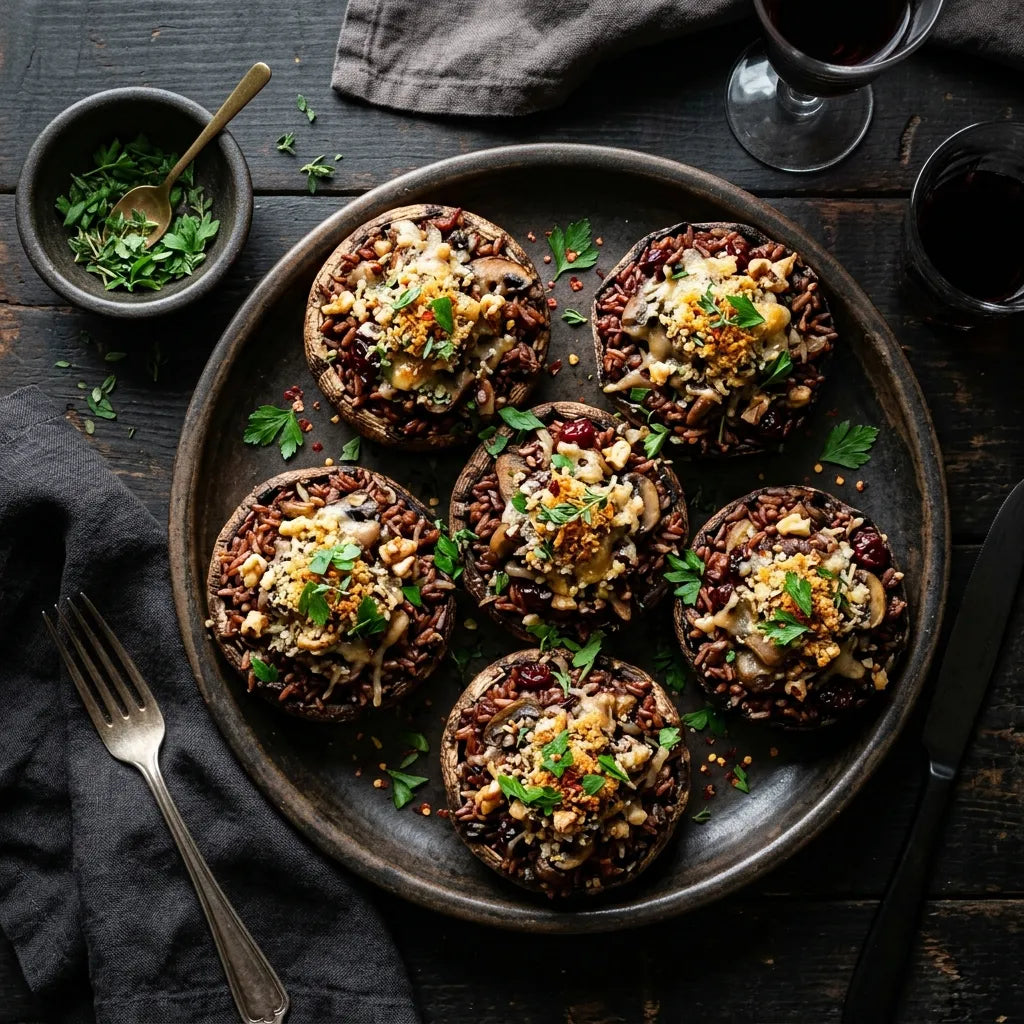 A delicious Red Rice Stuffed Portobello Mushrooms dish made with Agriko organic red rice, a wholesome Filipino-inspired re...
