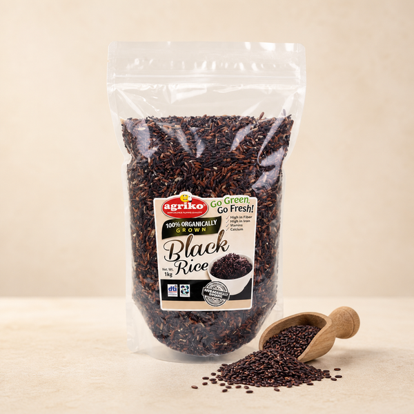 Agriko Organic Black Rice pouch with raw grains