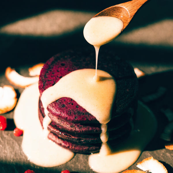 Black Rice Pancakes with Coconut Syrup