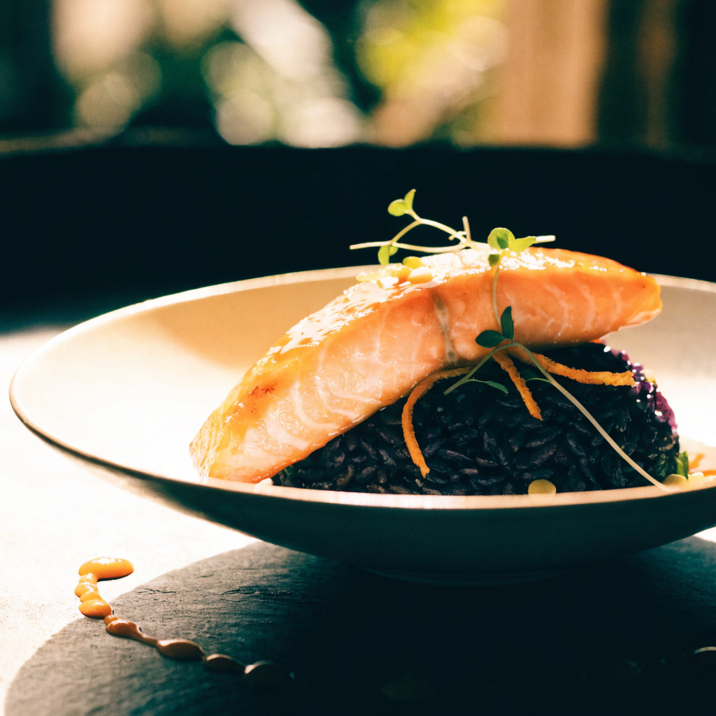 Black Rice with Citrus-Glazed Salmon
