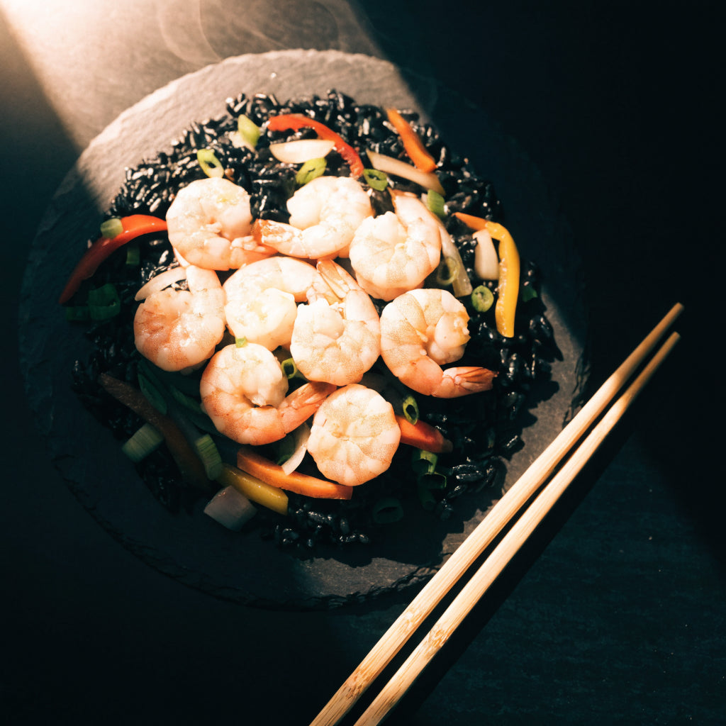 Black Rice and Garlic Shrimp Stir-Fry