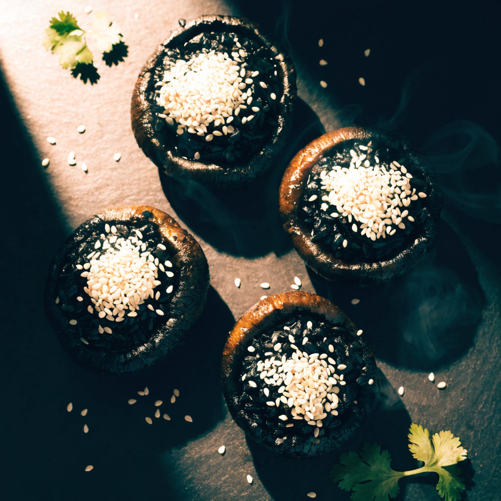 Black Rice Stuffed Portobello Mushrooms