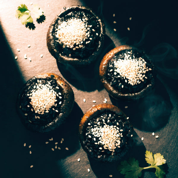 Black Rice Stuffed Portobello Mushrooms