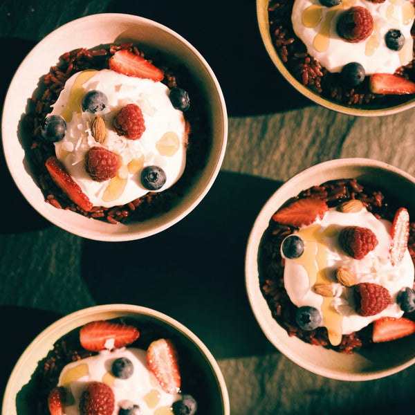 Red Rice Breakfast Bowl with Fresh Berries