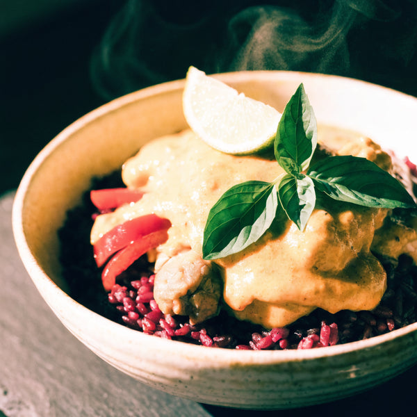Red Rice with Coconut Curry Chicken