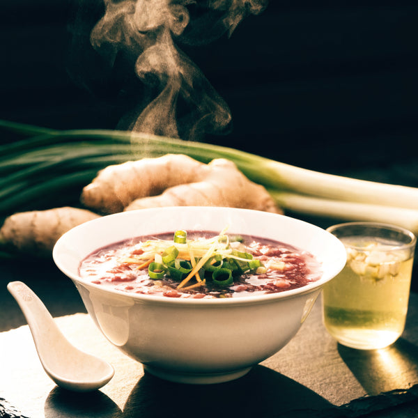 Red Rice Congee with Ginger and Scallion