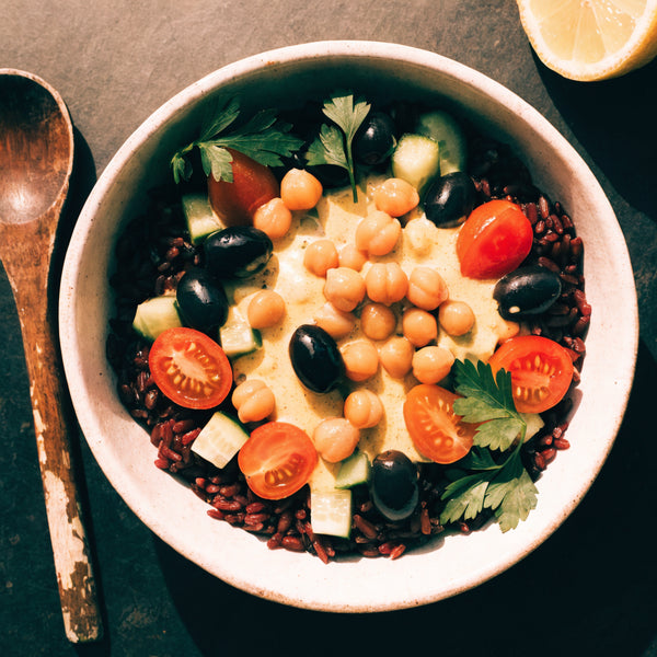 Red Rice Grain Bowl with Tahini Dressing