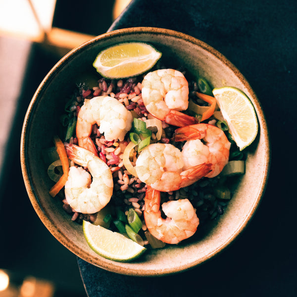 Red Rice and Garlic Shrimp Stir-Fry