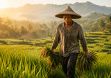 Agriko farm – farmer harvesting red rice
