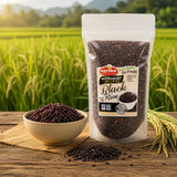 Agriko Organic Black Rice pouch on the farm