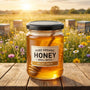 Organic Pure Honey jar with floral field illustration