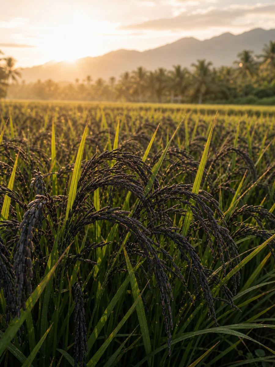 100% organic black rice field
