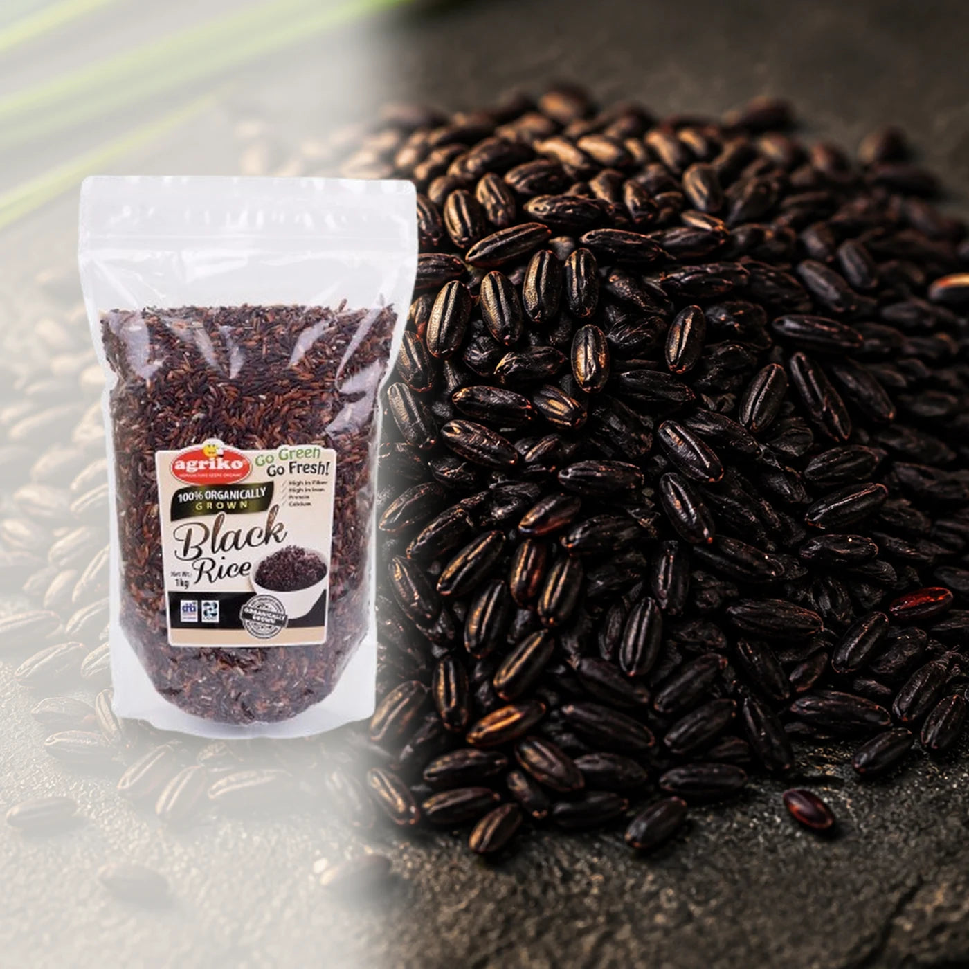 Close view of raw black rice grains
