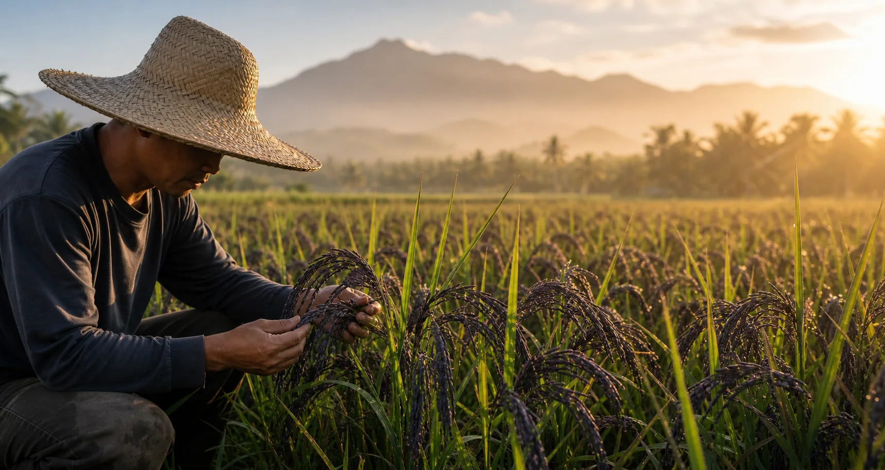 100% organic black rice field